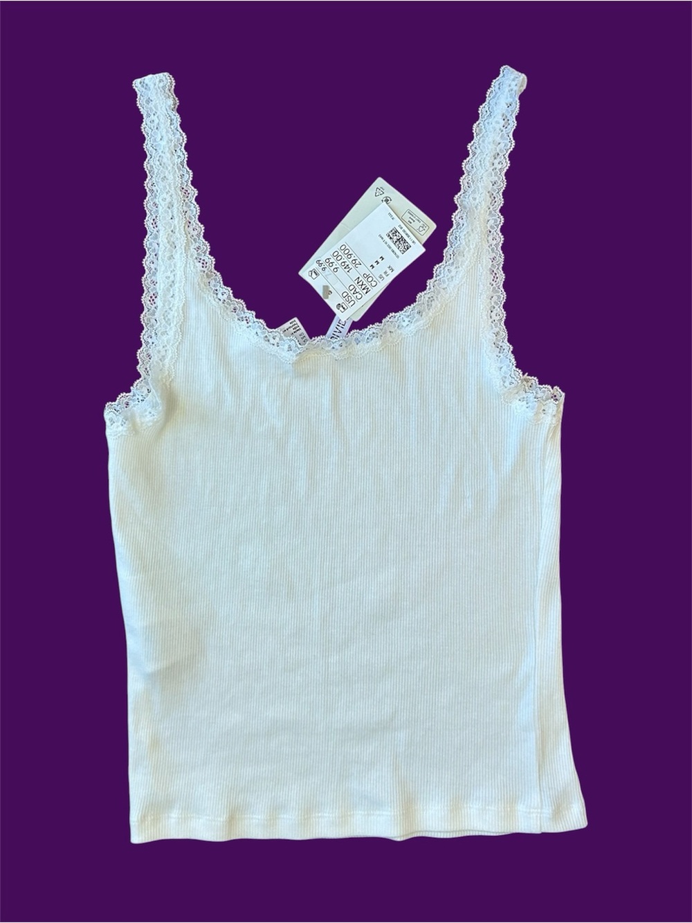 Divided White Lace-Trim Ribbed Tank Top
